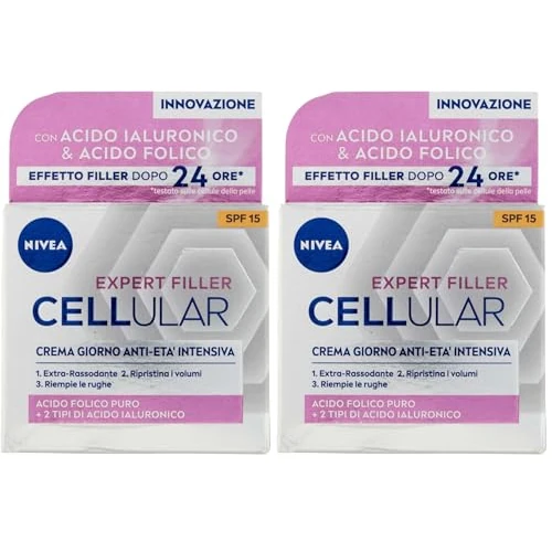 NIVEA CELLULAR EXPERT FILLER Crema Giorno Anti-Età Intensiva SPF 15 50ml, Crema viso antirughe rassodante, Crema viso Acido Ialuronico e Acido Folico Puro, Crema idratante viso anti-age