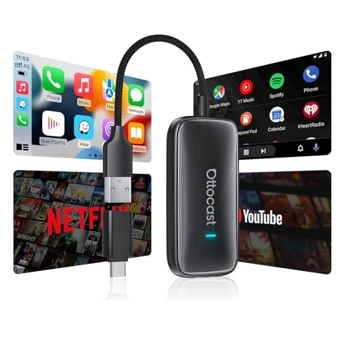 2026 Aggiornato OTTOCAST Play2Video Ultra Wireless Adattatore CarPlay e Android Auto, AI Box per Veicoli con CarPlay Cablaggio di Fabbrica, Streaming Video Integrato, WiFi 6, Bluetooth 5.4, 4GB+32GB