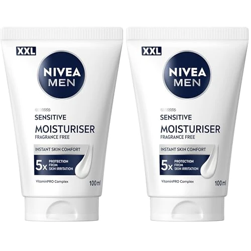 Offerta a tempo: NIVEA MEN Sensitive Crema Idratante XXL 100 ml, Crema viso uomo in maxi formato per 5x protezione dalle irritazioni, Skincare uomo con formula idratante 24h senza profumo per pelli sensibili - 38% da 21.98 € a 13.54 €