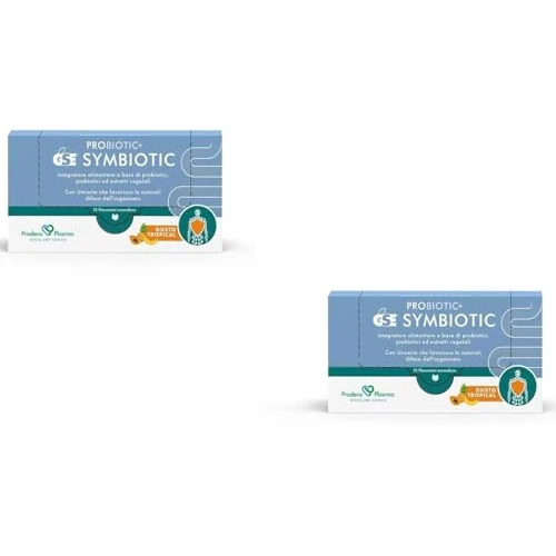 Prodeco Pharma PROBIOTIC+ GSE SYMBIOTIC 20 frascos sabor tropical – Suplemento alimenticio a base de probióticos, prebióticos y extractos vegetales, útiles para el equilibrio intestinal