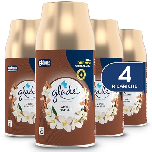 Offerta a tempo: Glade Automatic Spray Ricarica, Profumatore per Ambienti, Fragranza Amber Moment, Formato Scorta da 4 Ricariche da 269 ml - 36% da 18.76 € a 11.99 €