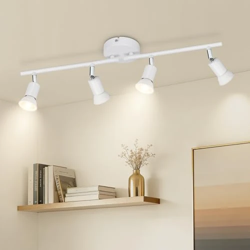 Oferta limitada: Ketom GU10 Focos Techo Blanco, Lampara Focos Techo con 4 Focos Orientable, Moderno Plafón LED Para Interiores Giratorio, Industrial Para Dormitorio, Pasillo, Cocina, Sin Bombilla de 29.99 € a 23.19 € (ahorro 23%)
