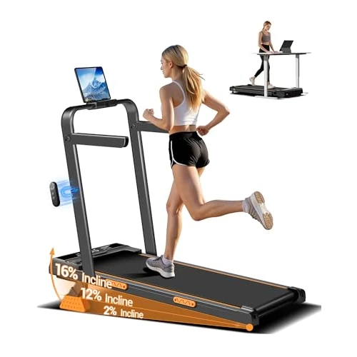 LONTEK Space-saving treadmill with 15% inclination, 10 km/h, electric treadmill, LED display, remote control, 2.5 HP mini walking path with ramp, tapirulan for home, maximum load 136 kg