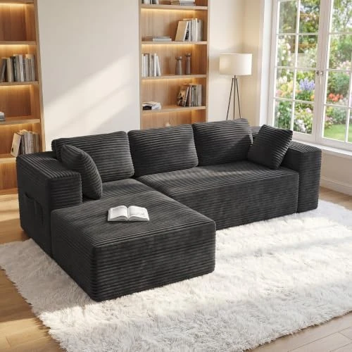 Oferta limitada: Xbro Sofa Esquinero Modular Forma L, Tela de Pana, Gris Oscuro de 399.99 € a 379.99 € (ahorro 5%)