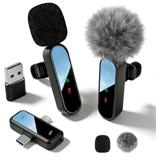 Offerta a tempo: Microfono Lavalier Wireless per iPad e Smartphone Android – Mini Microfono per Registrazione Video, TikTok, Vlogging e YouTube – Cancellazione del Rumore – Microfono a Clip Plug-and-Play(Black) - 35% da 25.99 € a 16.99 €