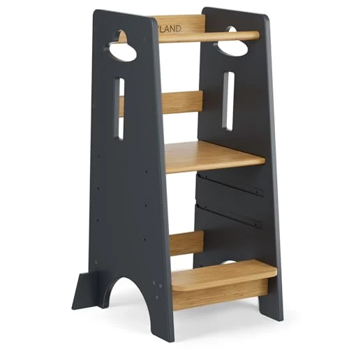 Offerta a tempo: COSYLAND Torre Montessoriana Bambini da 1 Anno – Torretta Montessoriana in Legno Spesso, Regolabile a 3 Altezze (Grigio Classico & Naturale) - 15% da 79.99 € a 68.24 €