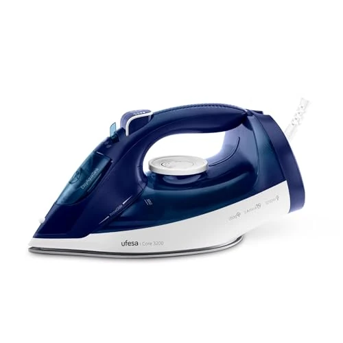 Offerta a tempo: Ufesa Core 3200W Plancha de Vapor, Golpe de Vapor 260g, Vapor Continuo 50g/min, Suela Cerámica, Sistema Antical 3 en 1, Antigoteo, Depósito 350ml, Cable 1,9m, Azul - 29% da 56.50 € a 39.99 €