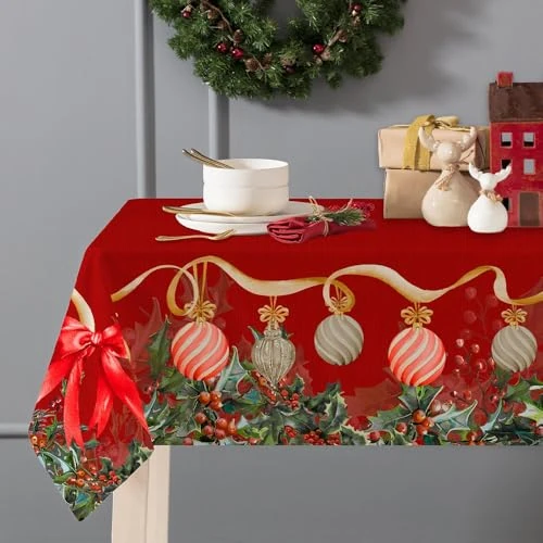 Vionara Home Weihnachtstischdecke aus Baumwolle, hochauflösender Digitaldruck, rechteckig, für 6, 12, 18, 24 Personen, Weihnachtstischdecke, 75% Baumwolle und 25% Polyester (Flake, x12 (140 x 240 cm))