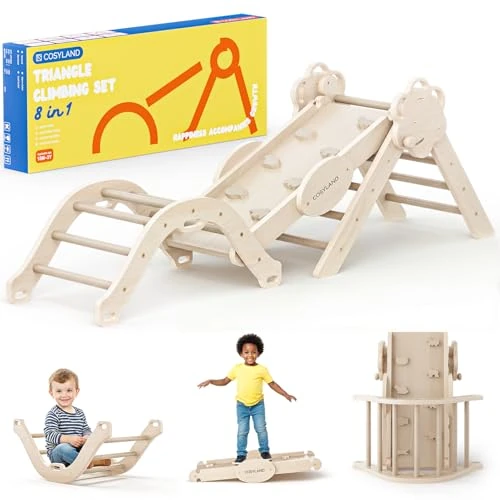 Tijdelijke aanbieding: COSYLAND Klimrek Indoor M – Speelset 8-in-1 met Klimboog, Klimdriehoek en Glijbaan – Massief Houten Speeltoestel – Vanaf 18 Maanden – Natuurlijk/Licht Hout van 89.99 € naar 89.99 € (0.00% korting)