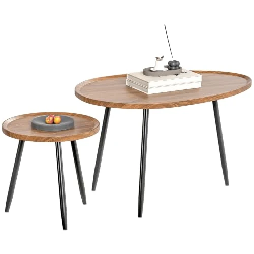 Offerta a tempo: HOMCOM Set di 2 Tavolini da Salotto Sovrapponibili Moderni Colore Noce | Coppia Tavoli Bassi, in Legno e Metallo, per Ufficio, Soggiorno e Camera - 41% da 72.95 € a 42.81 €
