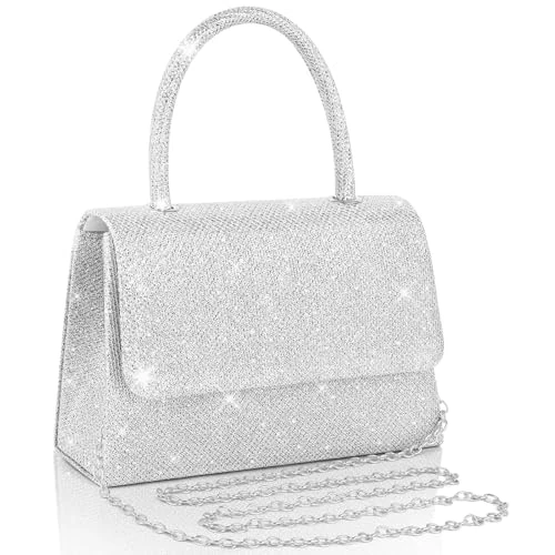 Offre limitée : Adiwo Sac de Soirée Femme, Sac de Soirée Pochette avec Chaîne, Pochett et Clutch Femmes, Pochette à Main de Soirée Etincelant, Clutch de Soirée en Paillettes pour Mariage Bal Fete Voyage, Argent de 14.99 € à 13.39 € (11% de remise)