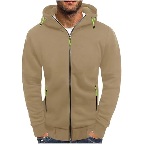 Generico Heren Casual Effen Trekkoord Lange Mouwen Hoodie Olifant Sweatshirt, P1-Khaki, XL
