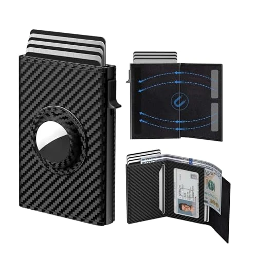 Offerta a tempo: Portafoglio Uomo Slim con Protezione RFID & Tracciamento, Portacarte a Scomparsa per 12 Carte, Portamonete, in Confezione Regalo (Nero) - 0.00% da 7.99 € a 7.99 €