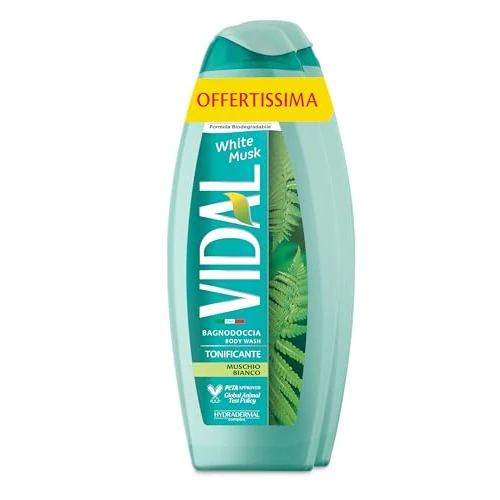 Vidal - Bagnoschiuma, Formula Tonificante, Fragranza Muschio Bianco, Dermatologicamente Testato