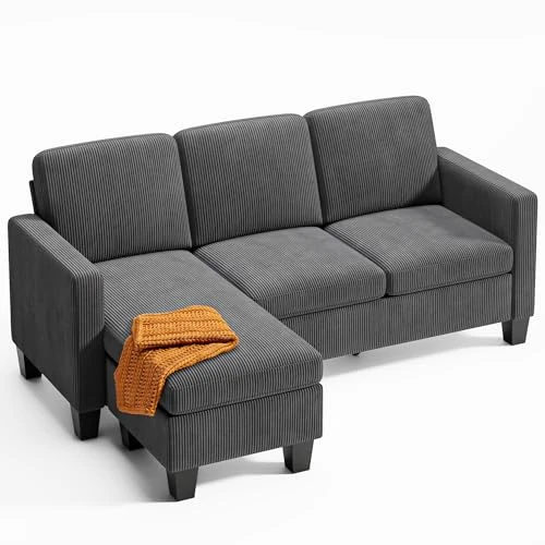 Offerta a tempo: Xbro Divano angolare 3 posti a L con chaise longue fissa, imbottitura in spugna ad alta resilienza, tessuto in cotone e lino traspirante per soggiorno moderno, Grigio scuro - 14% da 309.99 € a 265.78 €