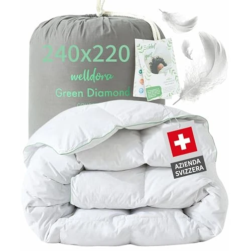 Welldora Komfortowa kołdra 240 x 220 cm, bardzo miękkie pierze i puch, sprawdzona przez specjalistów, Öko-Tex, dla alergików, certyfikat RDS dla zwierząt domowych, całoroczna kołdra puchowa