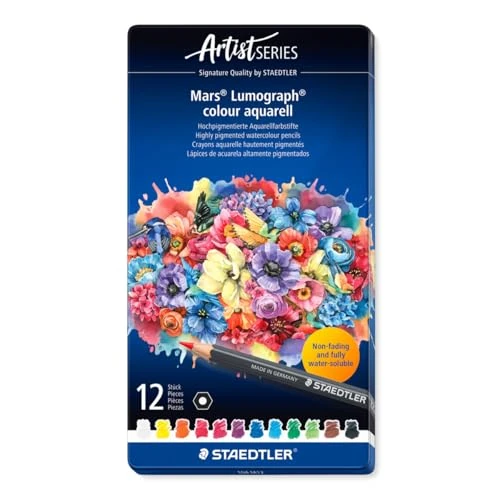 Tijdelijke aanbieding: STAEDTLER Aquarelpotloden – 12 hoogwaardige kunstenaars-potloden in metalen doos – Zeshoekig ontwerp, 3,6 mm potloodkern, kleurecht & lichtbestendig – Ideaal voor aquareltechnieken van 14.96 € naar 14.96 € (0.00% korting)