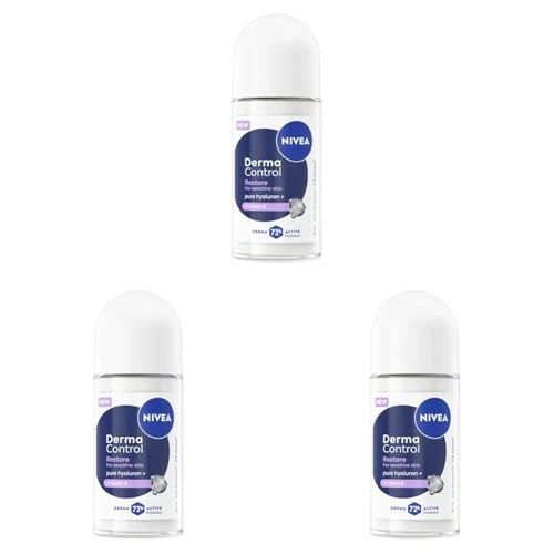 NIVEA Deodorante Roll on Derma Control Restore 50 ml, Deodorante donna antitraspirante per una protezione 72h, Formula senza alcool con Acido Ialuronico e Vitamina E per la cura della pelle sensibile