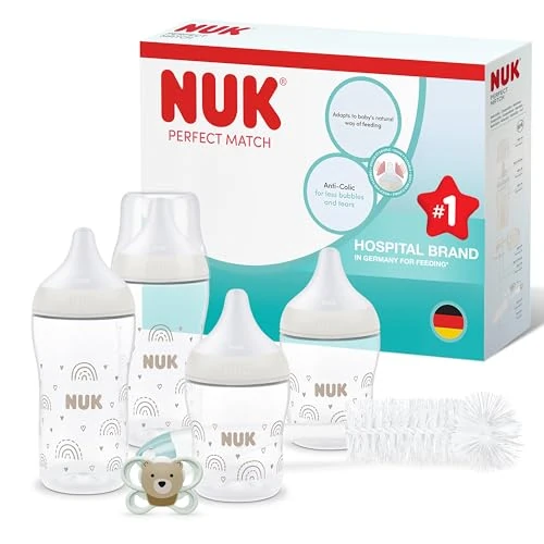 Limited-time offer: NUK Perfect Match Perfect Start Newborn Essentials Baby Bottles Set | 0-6 Months | 4 x Anti-Colic Feeding Bottles (150ml, 260ml), 1 x Perfect Match Air Dummies, 1 x Bottle Brush | Rainbow | 6 Count from 39.99 £ to 27.97 £ (save 30%)