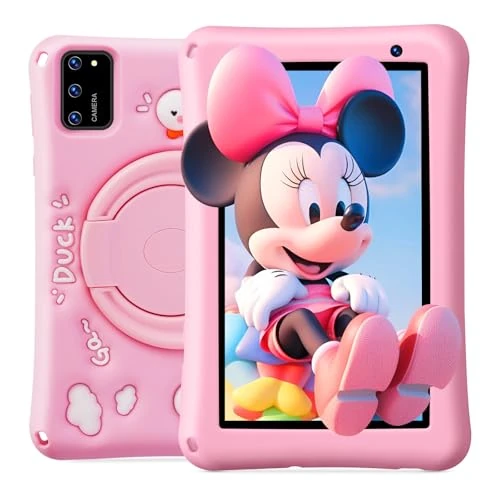 BISAIKASOW Tablet für Kinder, 7 Zoll, Android 13, 8 GB RAM 64 GB ROM, Octa-Core-Touch-Tablet, HD-Kamera 5 MP + 8 MP, elterliche Kontrolle, Schutzhülle aus Silikon Antishock für Kinder (Rosa)
