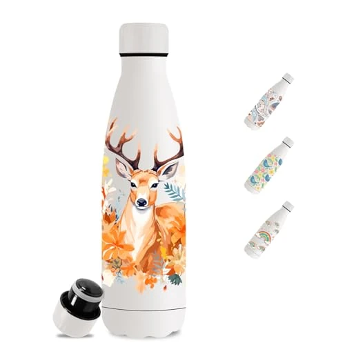 Borraccia Termica, Borraccia Bambini 500 ml, Senza BPA, Borraccie Acciaio Inox, Senza Perdite, Mantiene Caldo per 12 Ore/Freddo 24 Ore, Borracce per Scuole, Ufficio, Campeggio