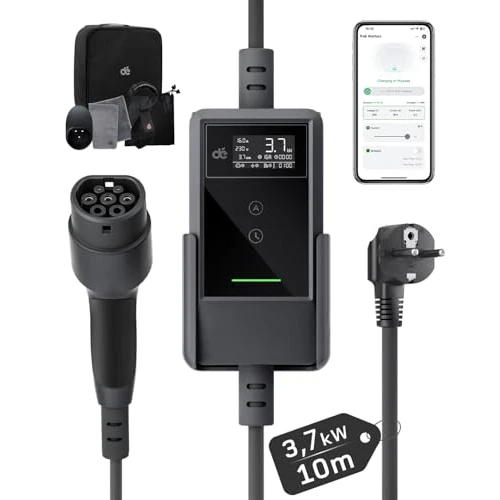 Offerta a tempo: dé Carichino Auto Elettrica App 3,7kW 10m 6–16A, Caricatore Auto Elettrica Portatile Tipo 2 Schuko con LCD, Cavo Ricarica Auto Elettrica, Colonnina Ricarica per Model 3/Y, 500e, e-208, Altri EV/PHEV - 3% da 159.95 € a 154.95 €