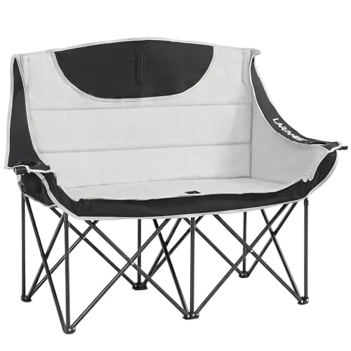 Offerta a tempo: LARMNEE Divano da Campeggio Pieghevole XXL 2 Posti con 2 Portabicchieri, Sedia da Campeggio per 2 Persone Larga 50 cm, Poltrona da Esterno, Portata 200 kg, Seduta Imbottita, Grigio e Nero EBG03LC02 - 43% da 69.99 € a 39.99 €