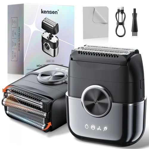kensen Rasoir Electriques Hommes Barbe 120 mins d'Autonomie Mini Foil Shaver Homme avec 4 Lames Flottantes USB-C Tondeuse Barbe Étanche Rasoir électrique de Voyage pour Le Visage & La Barbe Wet & Dry