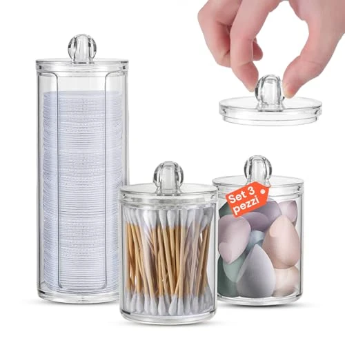 Avilia Set mit 3 transparenten Badezimmer-Organizern aus robustem PP-Kunststoff für Make-up-Entferner-Pads, Stäbchen und Toilettenzubehör, leicht zu reinigen und ideal für eine elegante und langlebige