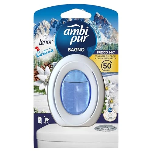 Ambi Pur Bagno Profumatore per Ambienti ad Azione Continua, 8 pezzi, Fragranza Cortina, Eliminazione e Prevenzione degli Odori, fino a 50 giorni di Profumo