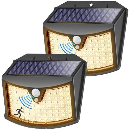 Offerta a tempo: Giliwosy Luce Solare Led Esterno, 3 Modos IP65 Impermeabile Faretto LED da Esterno con Sensore di Movimento, Lampada Solare da Esterno per Giardino, Parete, Garage (2 Pezzi Bianco Caldo) - 44% da 19.99 € a 11.16 €