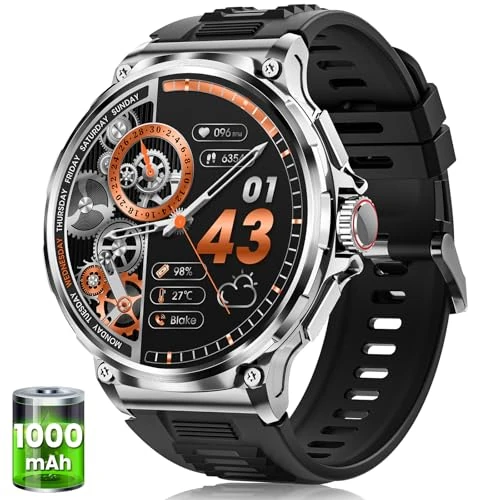 Offerta a tempo: Smartwatch Uomo con 1000 mAh Batteria, 1.92" AMOLED, 5ATM Impermeabile Orologio Smart Watch Militare con Chiamate Bluetooth, 120+ Modalità Sportive, Frequenza Cardiaca/SpO2/Sonno, iOS Android Argento - 22% da 89.99 € a 69.99 €