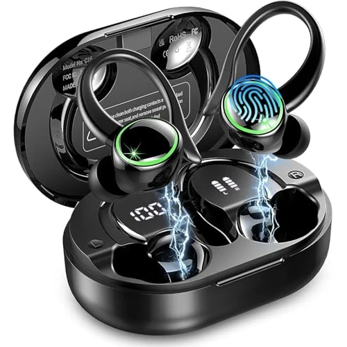 Bluetooth Sports Headphones, Wireless Bluetooth 5.4 Headphones with ENC Noise Cancelling and 4 HD Mics, 50 Hours Wireless Earbuds, In-Ear Headphones with Hi-Fi Stereo, IP7 Waterproof, USB-C/LED