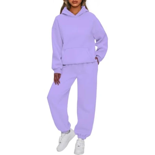 Tijdelijke aanbieding: OLIPHEE Sportpak voor dames, 2-delig, winter, fleece, joggen, sportpakken voor dames, fitnessset, sweatshirt en brede broek, yoga, fitnessstudio, outdoor, Paars, S van 28.99 € naar 27.89 € (3.79% korting)