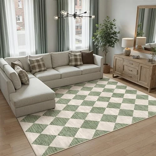 Offerta a tempo: PureCozy Tappeto Salotto 160x230cm Verde Lavabile in Lavatrice Antiscivolo Camera da Letto Grande Tappeti Moderno Geometric Rombo Carpet Soggiorno Cameretta Ufficio Pelo Corto Rug - 40% da 79.99 € a 48.36 €