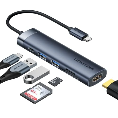 Oferta limitowana: VENTION Hub USB C PD 100 W, stacja dokująca 6 w 1, HDMI 4K przy 30 Hz, porty transferu danych USB A 3.0, czytnik kart SD/Micro SD, kompatybilny z MacBook Pro, Air/Dell/Lenovo/HP z 84.34 zł na 84.34 zł (oszczędź 0.00%)