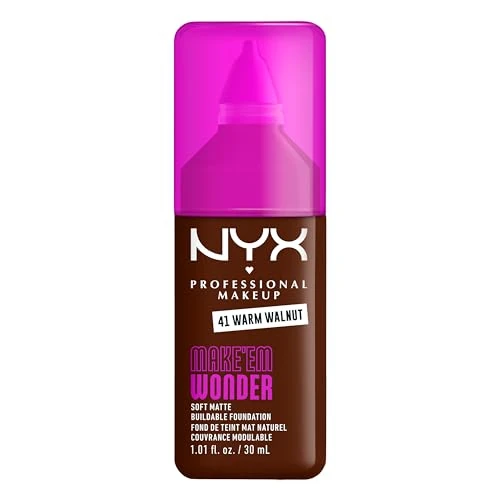 NYX Professional Makeup - Make 'Em Wonder - Fond de Teint - Tenue 24h - Pas d'effet plâtre - Acide Hyaluronique et extrait de Guarana - Formule Vegan - Teinte : Warm Walnut 41-30ml