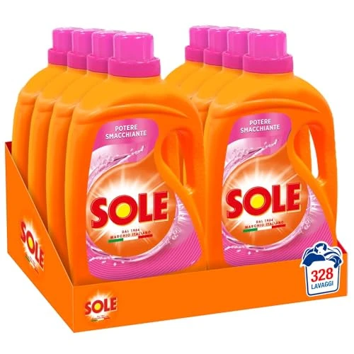 Sole Detersivo Lavatrice Liquido Potere Smacchiante 328 Lavaggi, Formula Igienizzante, 8 Confezioni da 41 Lavaggi