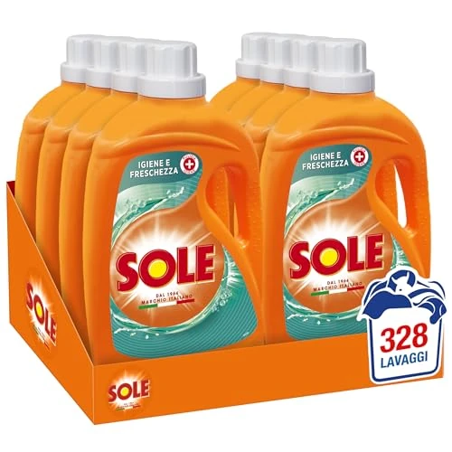 Sole Detersivo Lavatrice Liquido Igiene e Freschezza 328 Lavaggi, Formula Igienizzante, 8 Confezioni da 41 Lavaggi