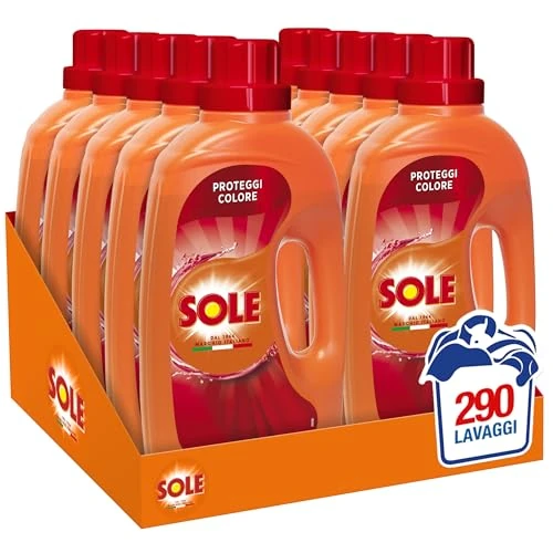 Offerta a tempo: Sole Detersivo Lavatrice Liquido Proteggi Colore 290 Lavaggi, Formula Igienizzante, 10 Confezioni da 29 Lavaggi - 40% da 49.99 € a 29.99 €