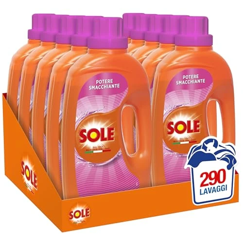 Offerta a tempo: Sole Detersivo Lavatrice Liquido Potere Smacchiante 290 Lavaggi, Formula Igienizzante, 10 Confezioni da 29 Lavaggi - 40% da 49.99 € a 29.90 €