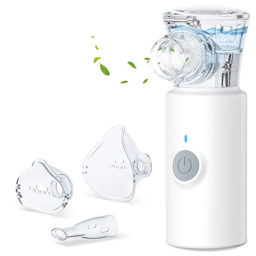Offerta a tempo: Aerosol Portatile Silenzioso, ‎Sixriver Macchina Aerosol per Adulti e Bambini, Aerosol Ultrasuoni con 2 Maschere E Boccaglio, USB-C Ricaricabile Macchina Aerosol per Viaggi e Uso Domestico, Bianco - 40% da 49.99 € a 29.99 €