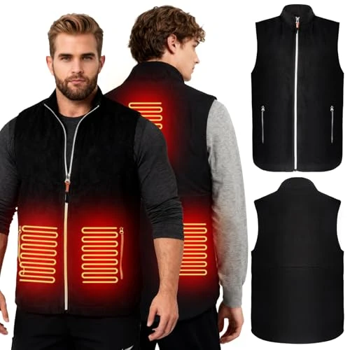 Mineup Gilet chauffant homme femme, Gilet chauffant électrique USB, 3XL Gile Chaud Lavable, Veste Chauffante en Polaire acve 3 Températures Réglables, pour Hiver Moto Pêche Chasse Camping (Noir)