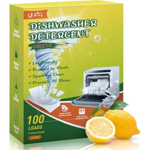 Offerta a tempo: Detersivo Lavastoviglie in Fogli Ecologici, 100 Lavaggi, Senza Plastica, Biodegradabile, Vegano, Sicuro, Pulizia (Limone) - 37% da 18.99 € a 11.99 €