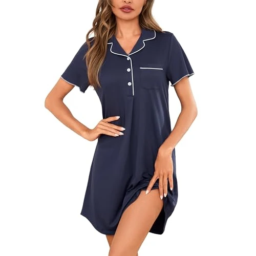 Offre limitee: Jahetuul Chemise de Nuit Femme Coton Manches Courtes à Volants Col V avec Poche Classique Pyjama avec Boutons Ouvert Devant Robe de Nuit Été de 14.99 EUR a 14.99 EUR (economie 0%)