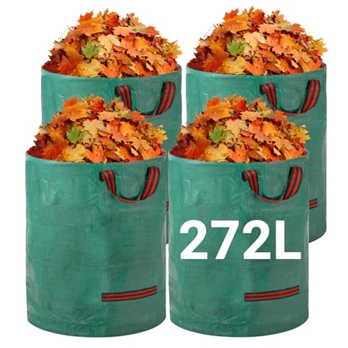 Velway Sacchi per Rifiuti da Giardino Resistenti - 272L x 4Pacchi Sacchi da Giardino Riutilizzabili con Maniglie - Tessuto Industriale per Foglie Rifiuti Detriti