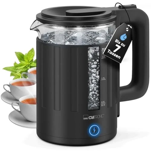 Offerta a tempo: Bollitore Elettrico Clatronic WK 3837 da 1,7 l in Vetro, Senza BPA, Controllo con Una Sola Mano, alloggiamento termoisolante, bollitore Elettrico Nero - 0.00% da 24.90 € a 24.90 €