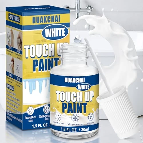 HuakChai White Enamel Touch Up Paint, Whites Enamel Pain for Repairing Scratches, Marks and Stains, Touch Up Radiator Paints Whit for Bathroom, Tile, Metal, Shower, Sink, Furniture, Wall, Wood (30ml)