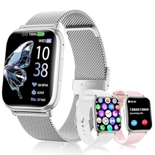 Limitiertes Angebot: Miecgth Smartwatch Damen 1.83" HD Voll Touchscreen Uhr mit Telefonfunktion Fitness Tracker 120+ Sportmodi Herzfrequenz SpO2 Blutdruckmessung IP68 Schlafmonitor Smart Watch für iOS Android (Silvery) von 59.99 EUR auf 44.99 EUR (Spare 25%)
