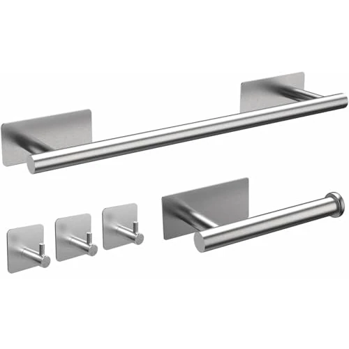 Set porte-serviettes de bain complet autocollant, avec porte-serviettes, porte-rouleau de papier toilette, trois crochets porte-serviettes, peignoir, lingette, en acier inoxydable, accessoires pour la